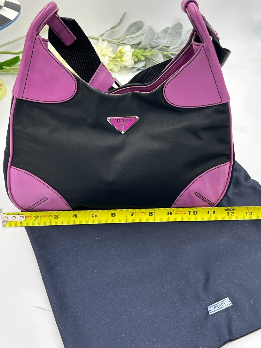Women's Prada TESSUTO nylon/Leather shoulder Bag made in Italy . PRISTINE - Picture 10 of 12